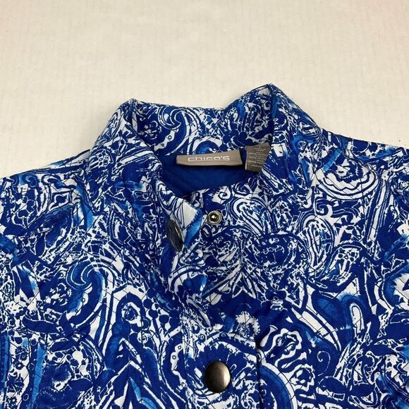 Chicos Quilted Casual Jacket Paisley Snap Button Long Sleeve Pockets 1 Medium - Picture 3 of 11